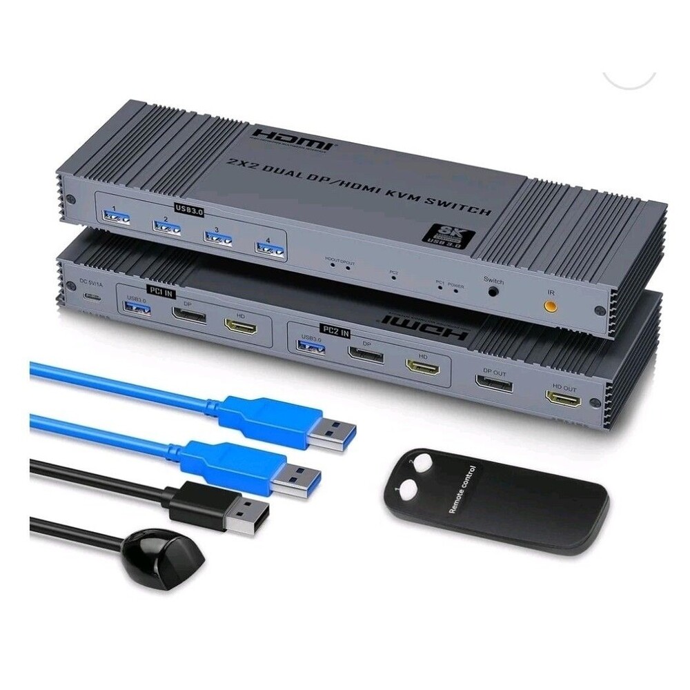 8K Dual HDMI KVM Switch 2 Monitors 2 Computers 8K@60Hz/4K@144Hz